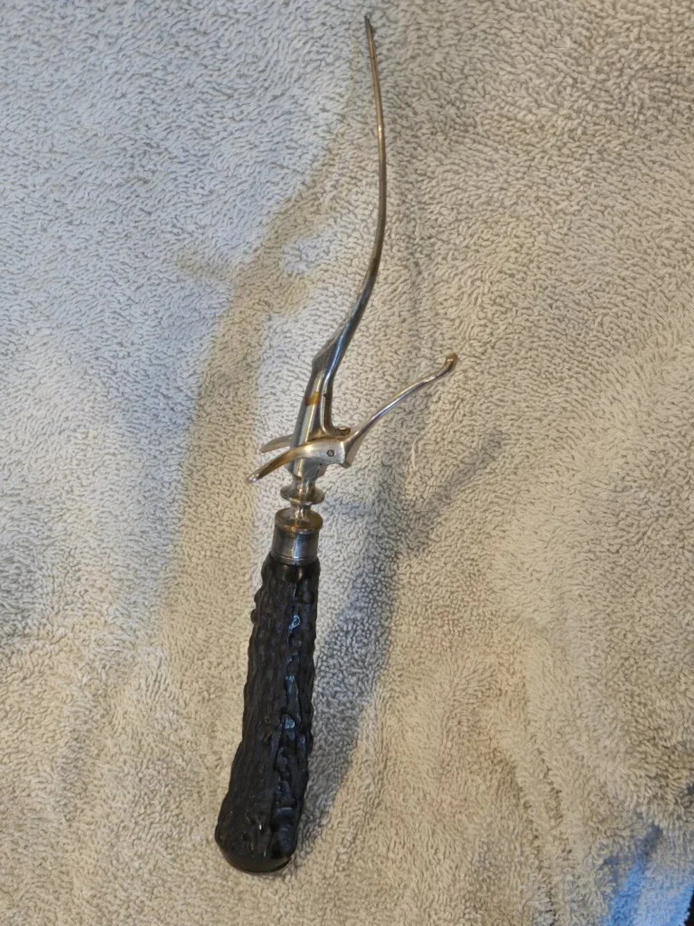 Vintage Antler Handle Meat Carving Fork with sterling silver Accents.